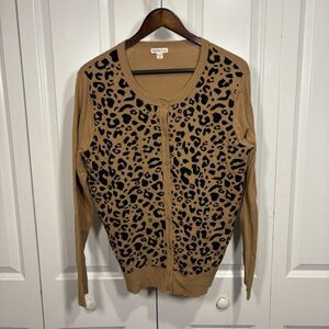 Merona Cardigan Sweater Womens XL Tan Leopard Animal Print Boho Fall Layering